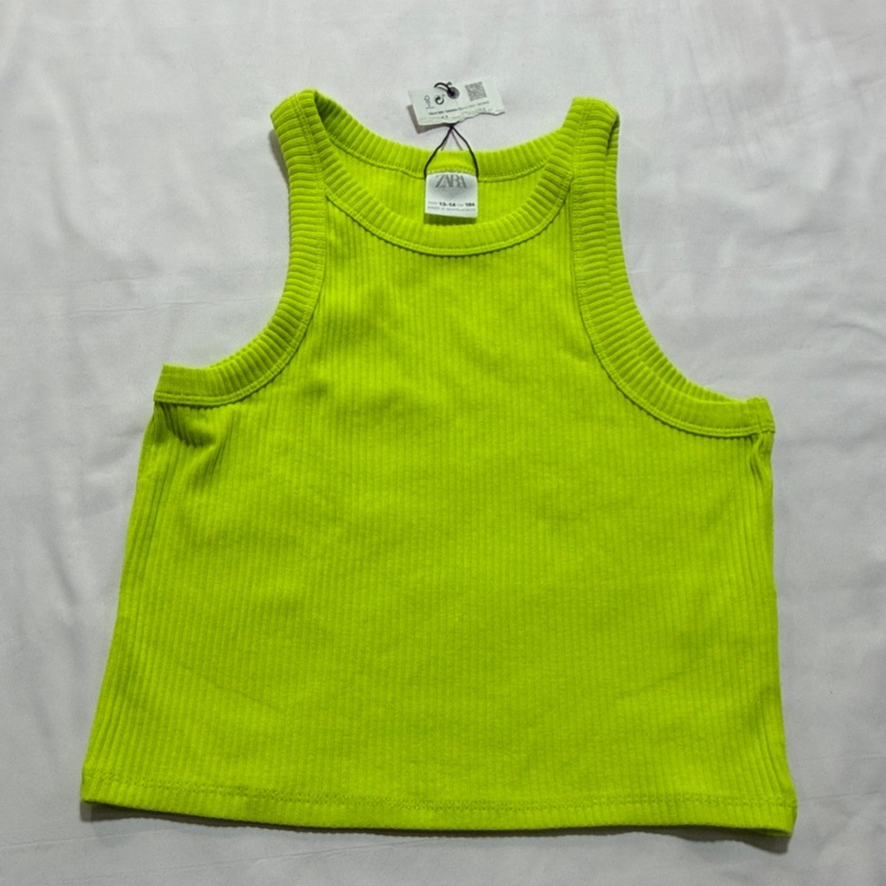 Zara girls cropped tank top size 13-14 lime green NWT